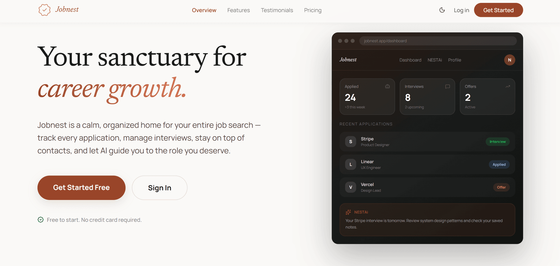 JobNest — AI-powered job application tracker with NESTAi assistant dashboard